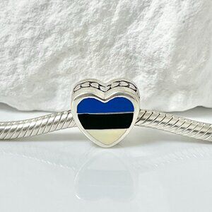Pandora Estonia Flag S925 Silver Heart Bead Charm
